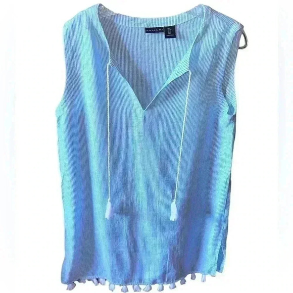 Tahari Size small linen turquoise & white pinstripe sheath swim coverup NWOT - Picture 1 of 10